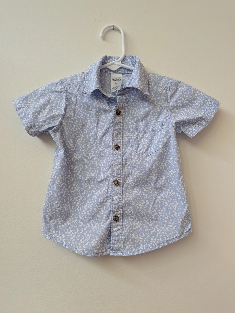 Carter's Light Blue Floral Short-Sleeve Button-Up Shirt